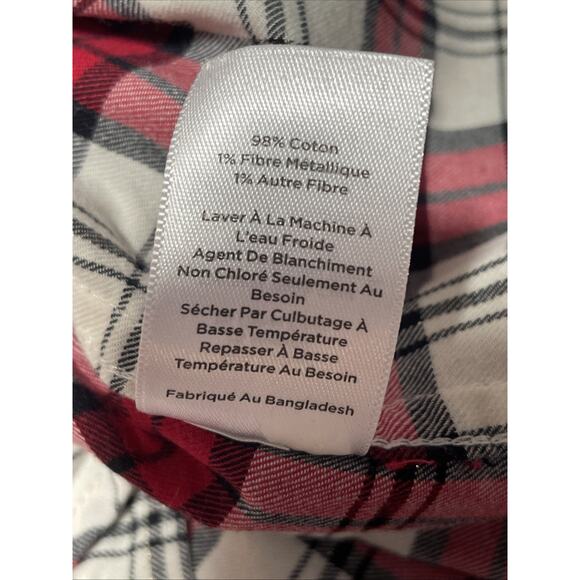 Talbots Women’s Size Large - Button Down Cotton Short - Red & Metallic Plaid - Picture 6 of 6